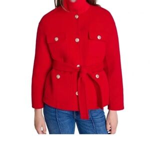 Maje Red Wool Belted Utility Jacket